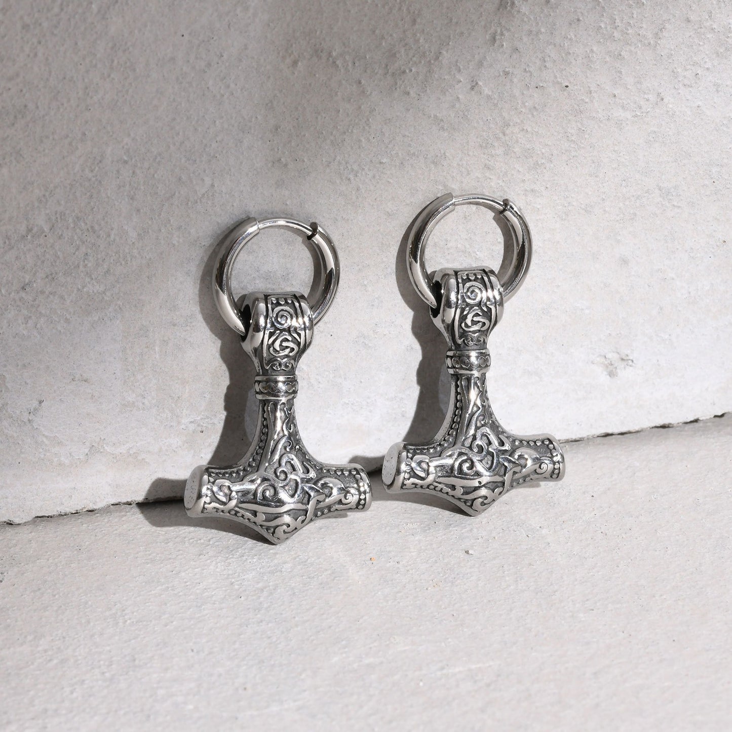 Kemstone Stainless Steel Hammer Earring for Men – Vintage Nordic Thor Style ED-787