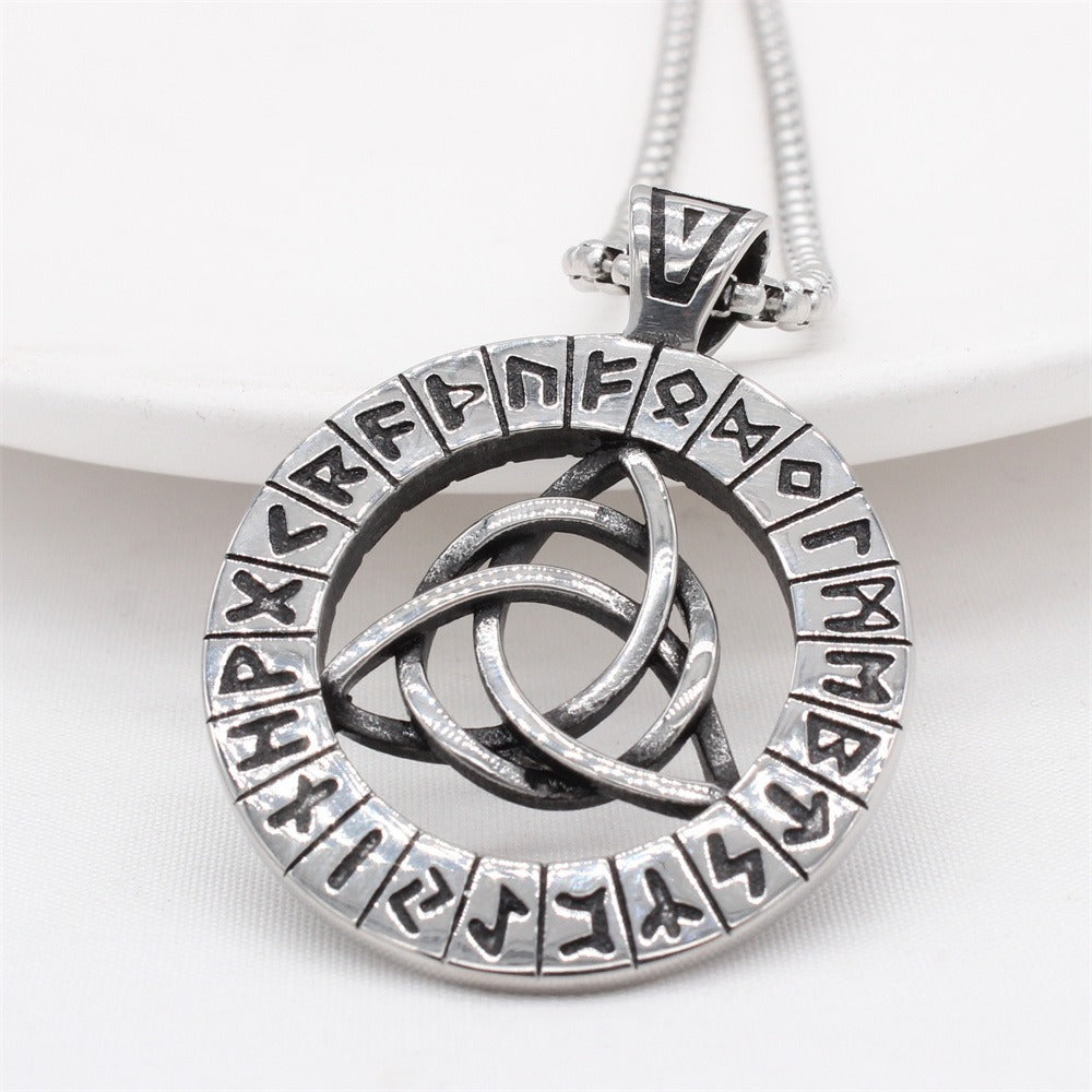 Kemstone Titanium Steel Viking Rune Pendant Necklace for Men Interwoven Knot Design P1321