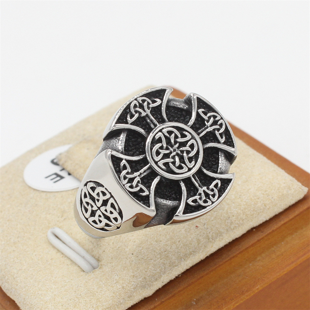 Kemstone Vintage Celtic Cross Ring for Men Titanium Steel Knot Design R1831