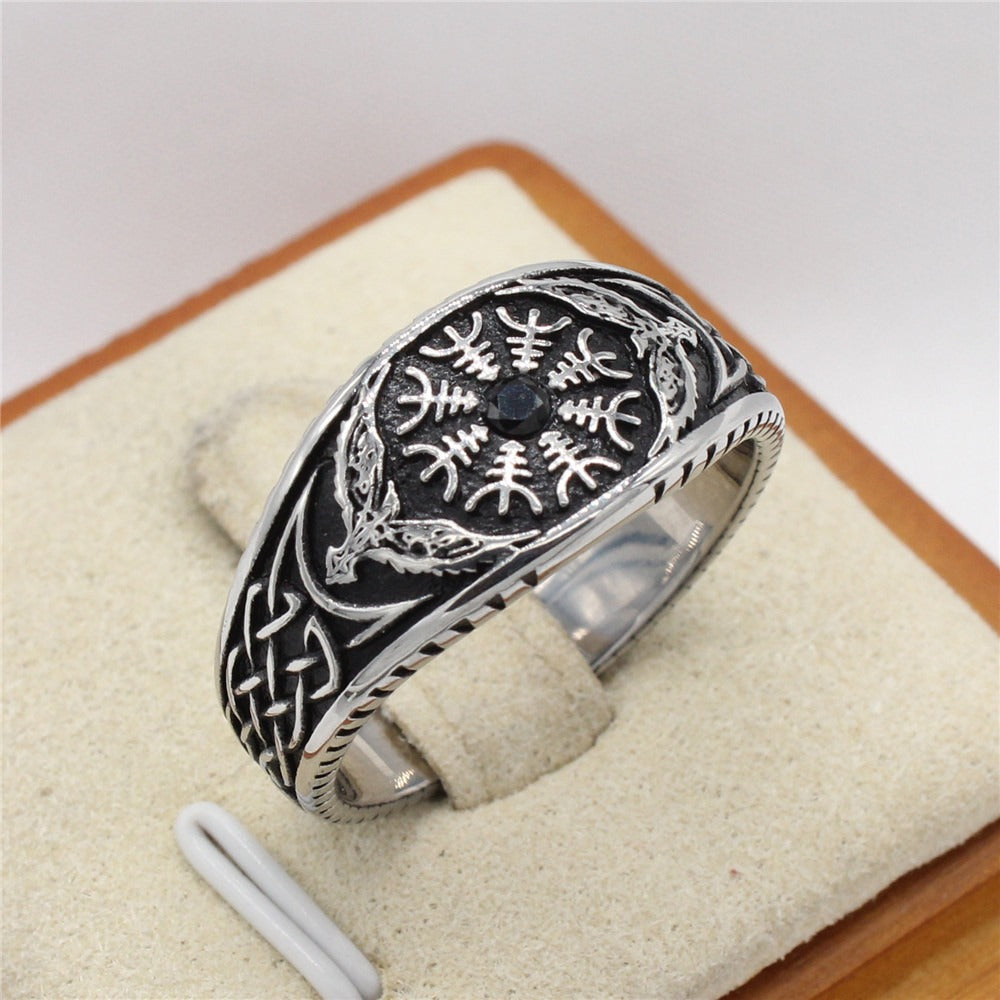 Kemstone Viking Rune Ring for Men Titanium Steel Two Tone Vintage R1683