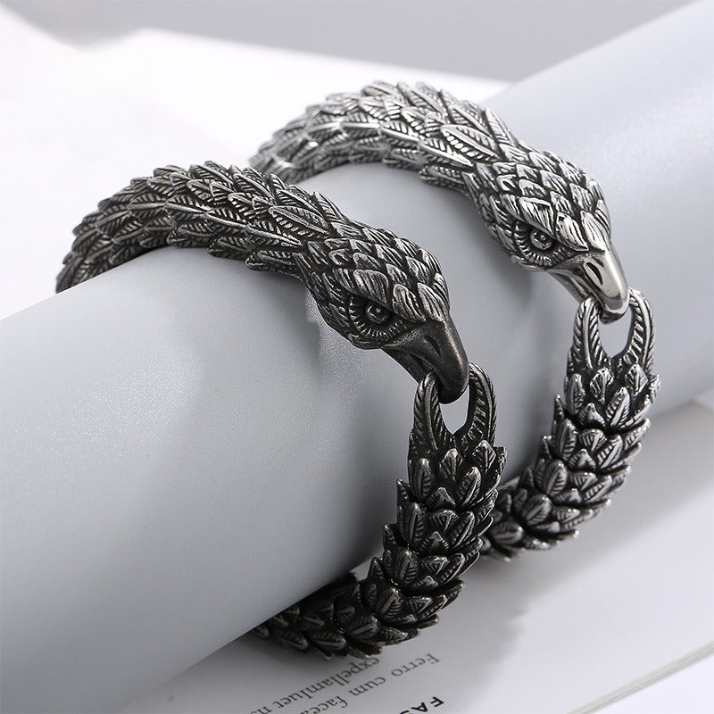 Kemstone Aged Eagle-Head Stainless Steel Bracelet – Heavy-Duty Norse Punk Style KB166824