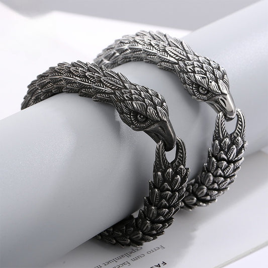 Kemstone Aged Eagle-Head Stainless Steel Bracelet – Heavy-Duty Norse Punk Style KB166824