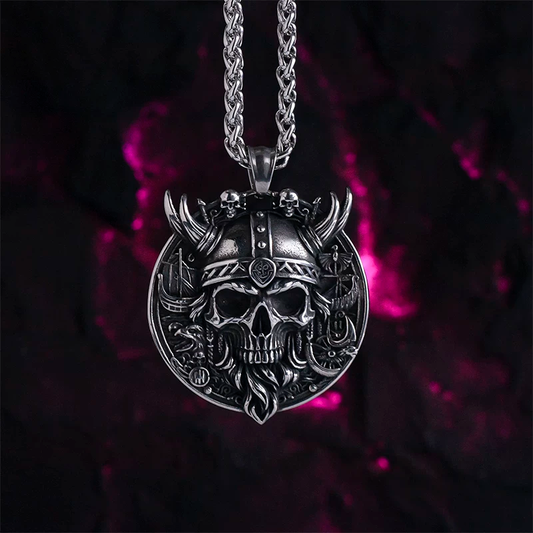 Kemstone Viking Skull Pendant – Titanium Steel Norse Rock Necklace with 3D Engraving NWN-519425