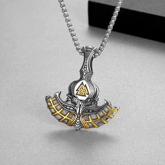 Kemstone Viking Axe Pendant – Norse Rune Engraved Stainless Steel Necklace for Men KP130641