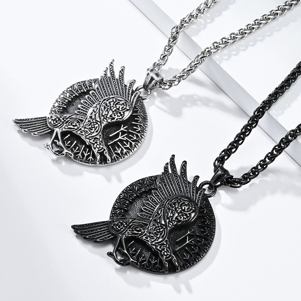 Kemstone Viking Raven Pendant Necklace for Men Stainless Steel K-PT528