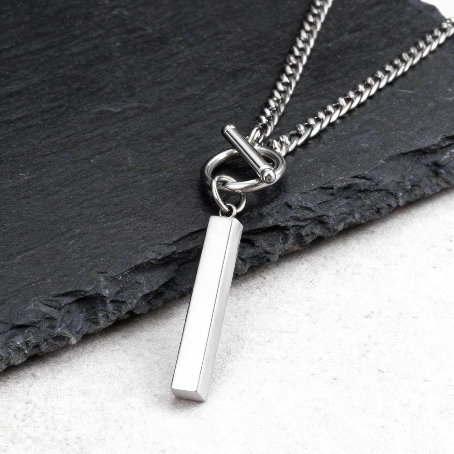 Kemstone Stainless Steel Bar Pendant Necklace – Minimal O-Ring Toggle NK Chain for Men NC-158