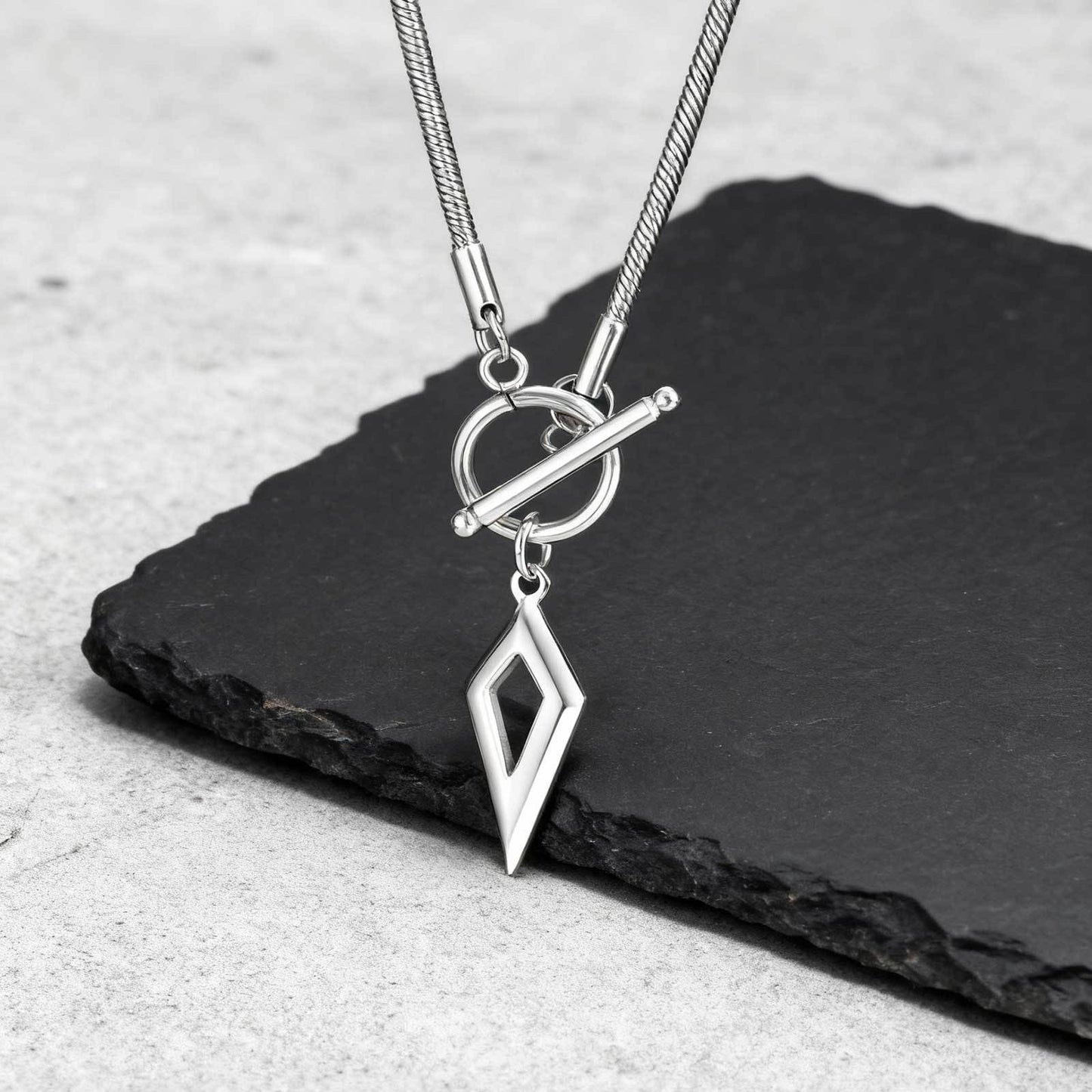 Kemstone Stainless Steel Four-Point Star Pendant Necklace – O-Ring Toggle Snake Chain for Men