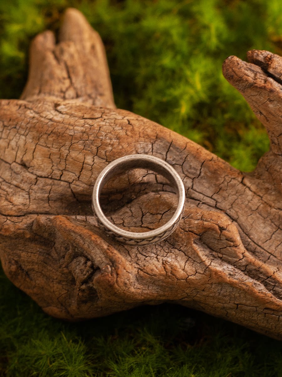 Kemstone Braided Texture Ring – Titanium Steel 7MM for Men NW-JZ167