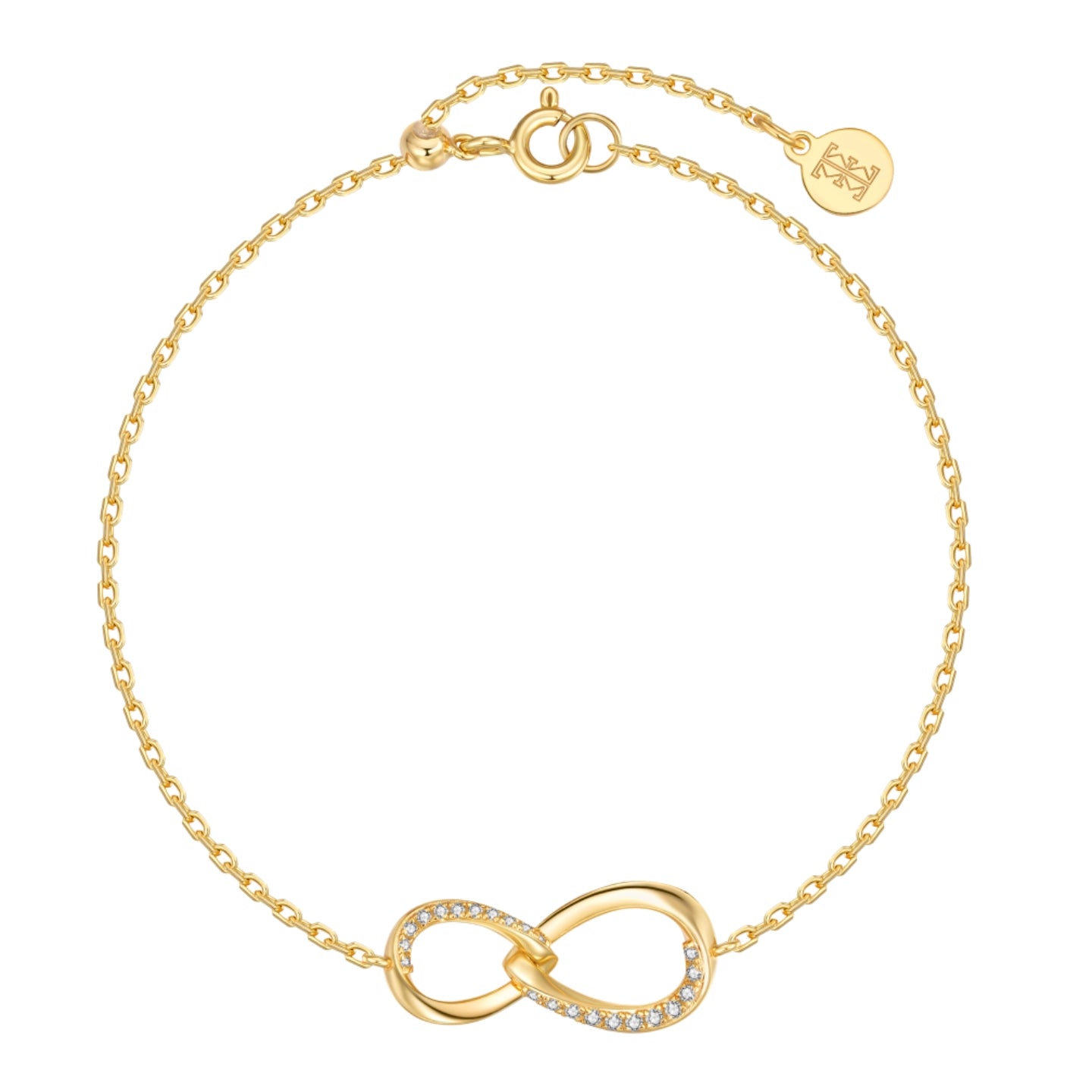 Kemstone Moissanite Infinity Bracelet – 18K Gold Plated 925 Silver for Women EM-HXB183