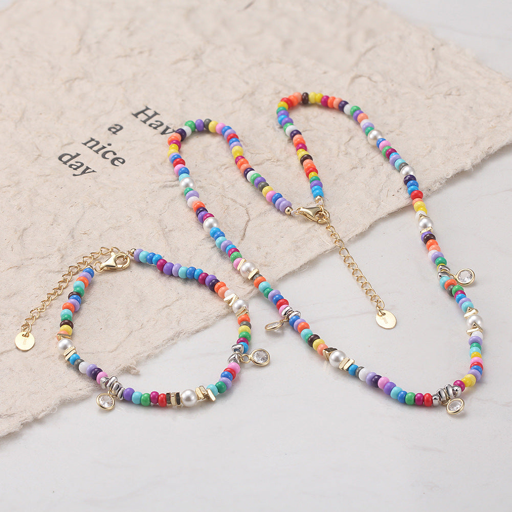 Kemstone Colorful Beaded Bracelet for Women 925 Sterling Silver Pearl Accent PSB08