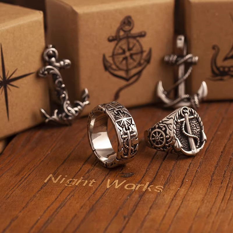 Kemstone Vintage Anchor Ring – Titanium Steel 9MM for Men NW-SR256