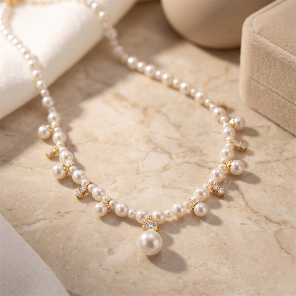 Kemstone Pearl Charm Necklace for Women 925 Sterling Silver Cubic Zirconia PSN17