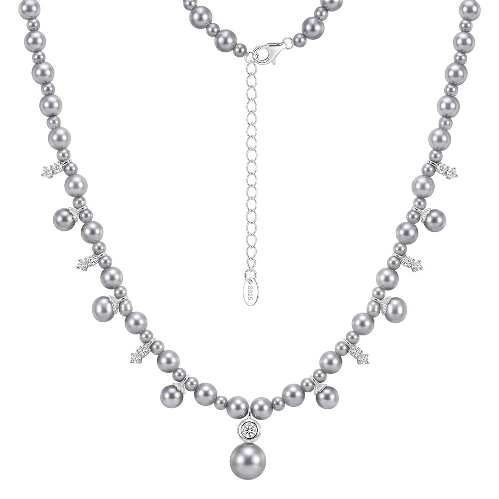 Kemstone Pearl Charm Necklace for Women 925 Sterling Silver Cubic Zirconia PSN17