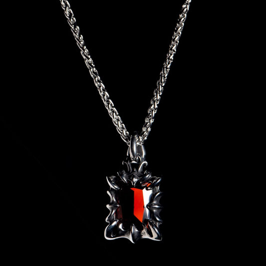 Kemstone Dark Gothic Blood Red Cubic Zirconia Pendant Necklace for Men – Titanium Steel NW-XL230