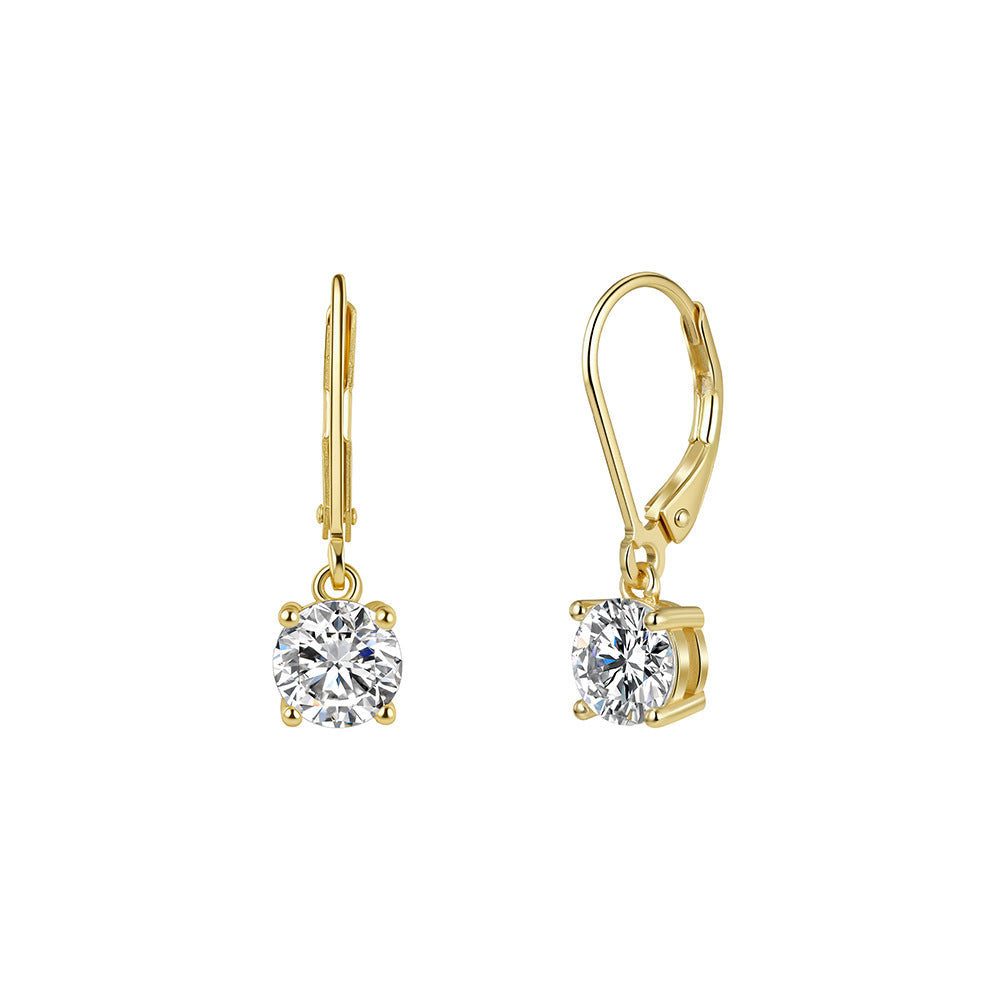 Kemstone Round Cubic Zirconia Leverback Earrings for Women 925 Sterling Silver LZE62