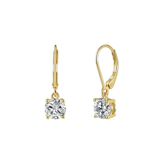 Kemstone Round Cubic Zirconia Leverback Earrings for Women 925 Sterling Silver LZE62