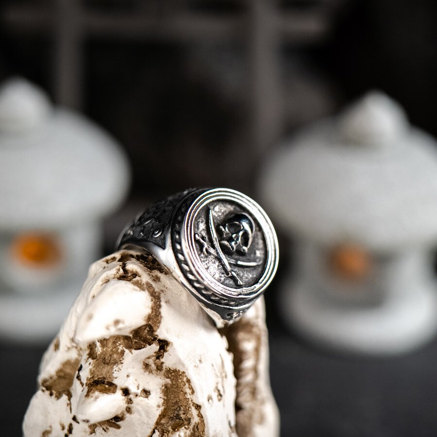 Kemstone Pirate Skull Signet Ring – Titanium Steel Vintage Punk NW-JZ107