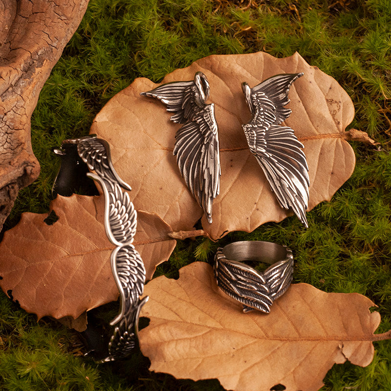 Kemstone Vintage Feather Design Titanium Steel Ring for Men – Angel’s Guardian Symbolism NW-TS276