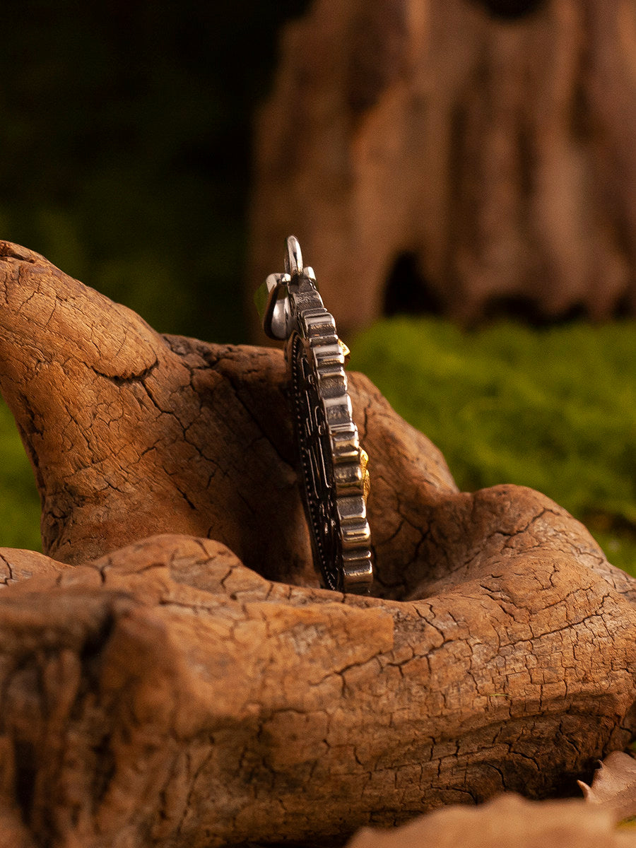 Kemstone Dual-Sided Vintage Dark M Pendant Necklace for Men – Titanium Steel NW-XL222