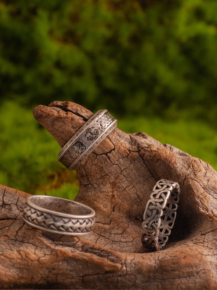 Kemstone Braided Texture Ring – Titanium Steel 7MM for Men NW-JZ167