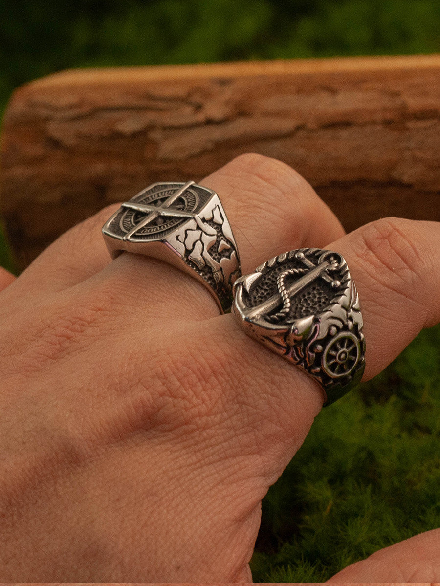 Kemstone Titanium Steel Nautical Compass Ring for Men – Vintage Maritime Design NW-JZ149