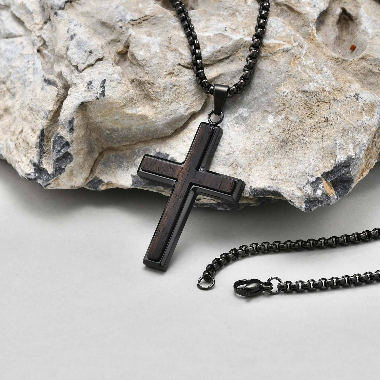 Kemstone Men’s Stainless Steel Cross Necklace – Ebony Black Pendant PN-2209