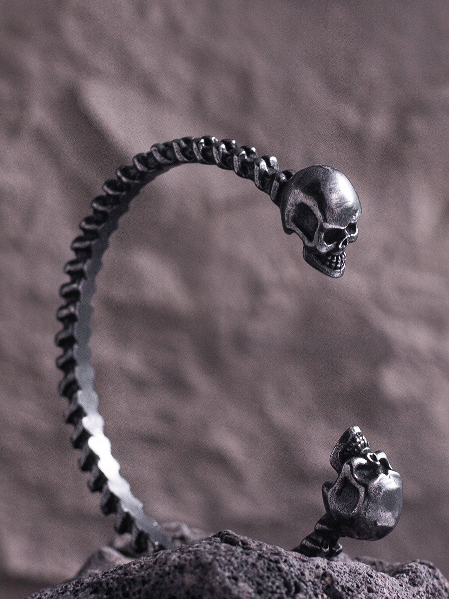 Kemstone Titanium Steel Spine Skull Bracelet for Men Dark Vintage NW-ZJ479