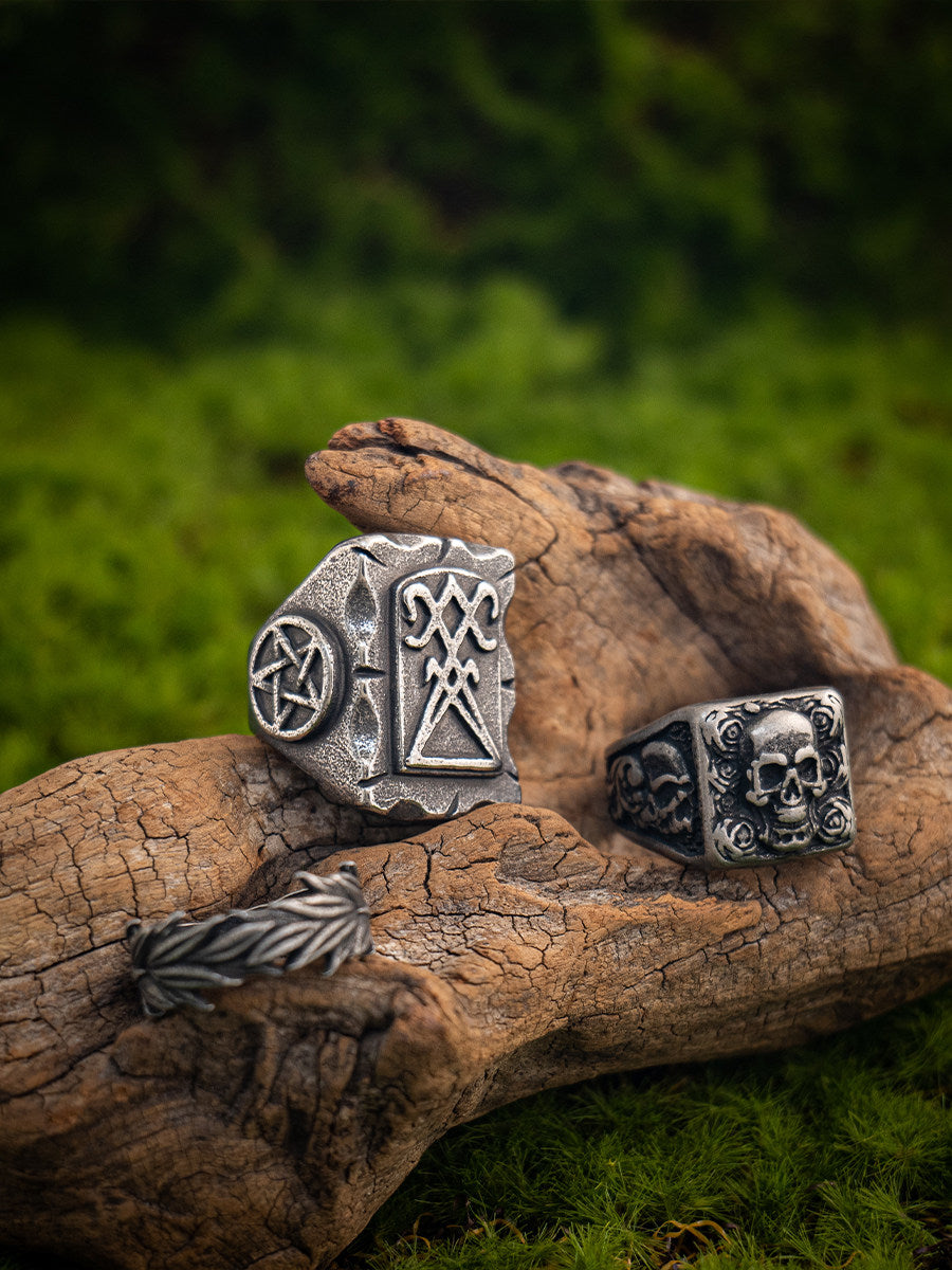 Kemstone Titanium Steel Leaf Ring for Men Vintage NW-JZ248