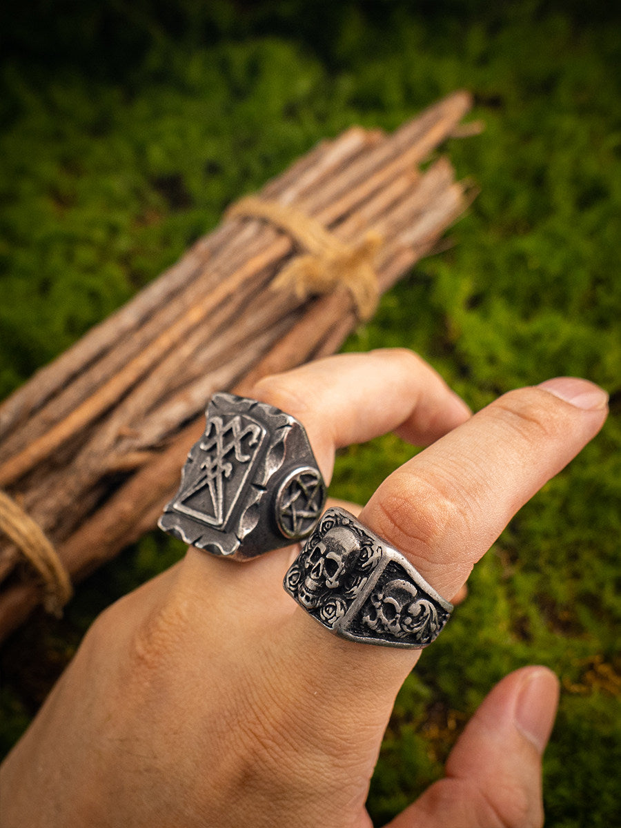 Kemstone Titanium Steel Leaf Ring for Men Vintage NW-JZ248