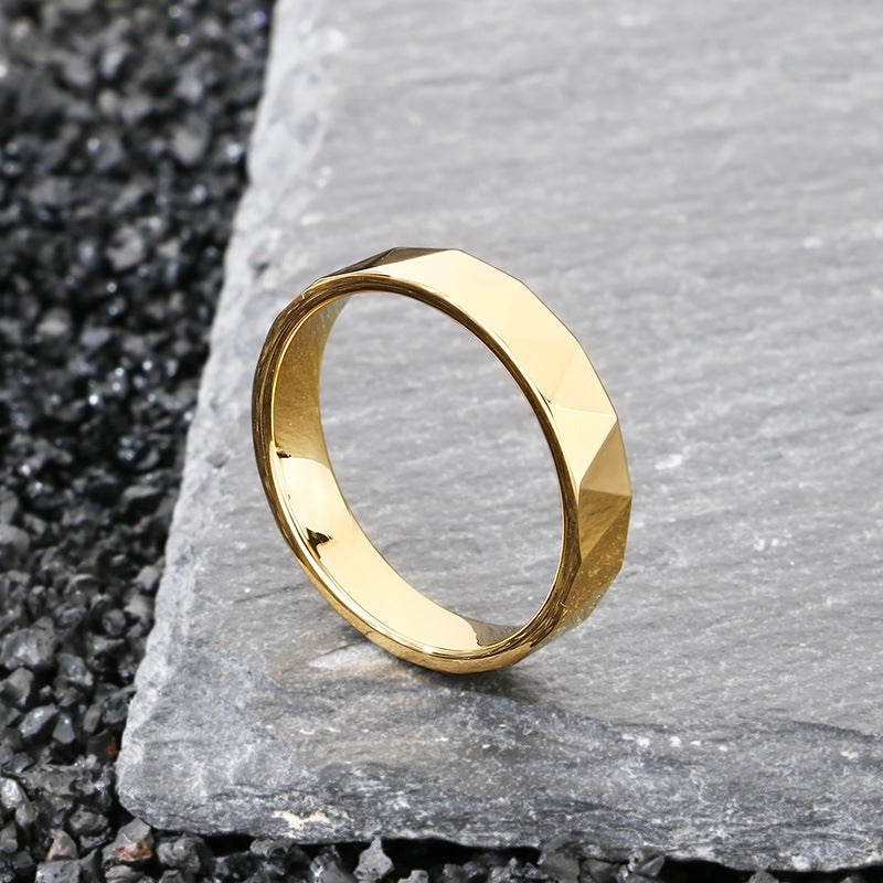 Kemstone Gold Plated Tungsten Couple Rings – Faceted V-Cut Wedding Bands KR114265-TS