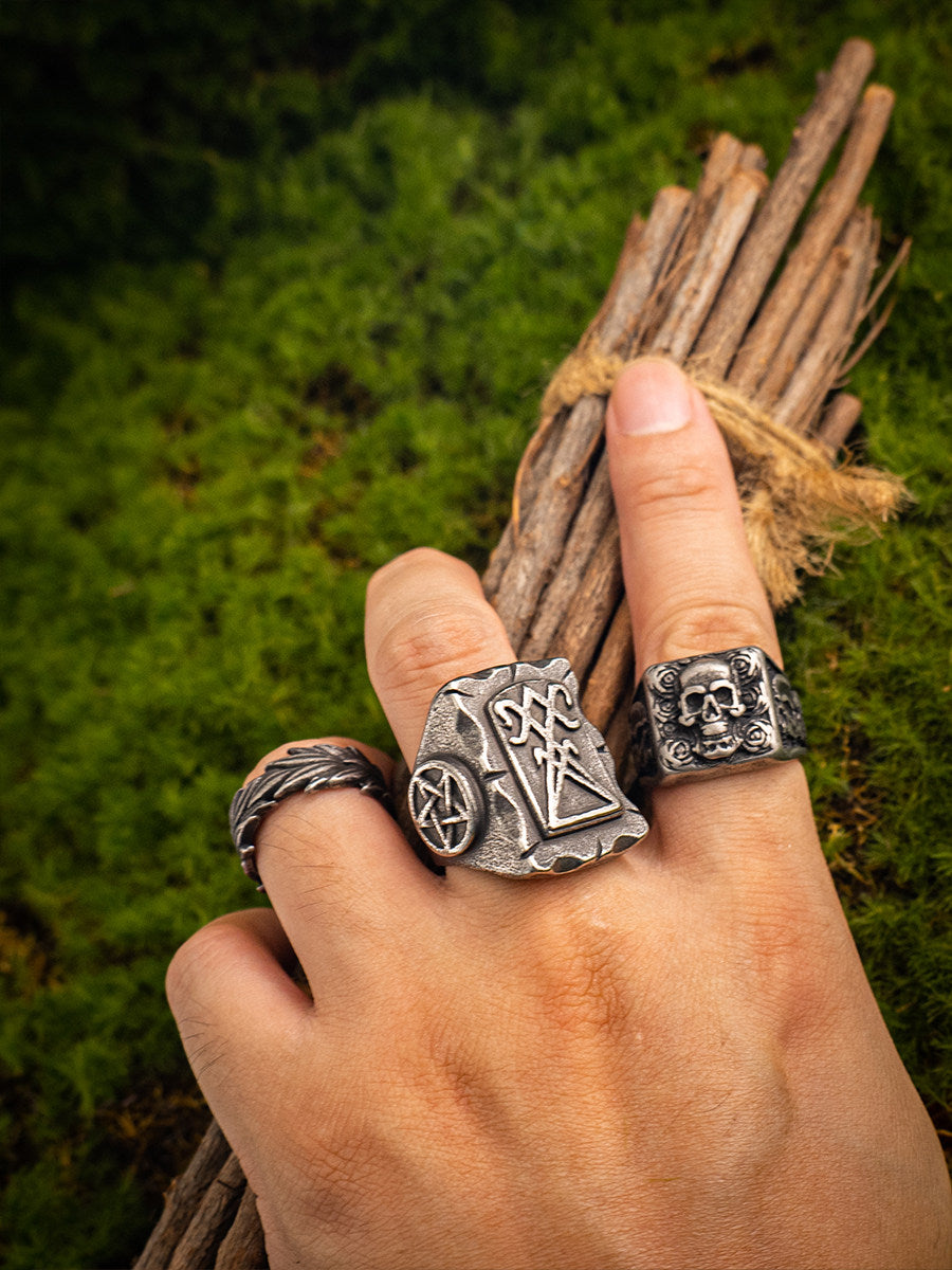 Kemstone Titanium Steel Leaf Ring for Men Vintage NW-JZ248