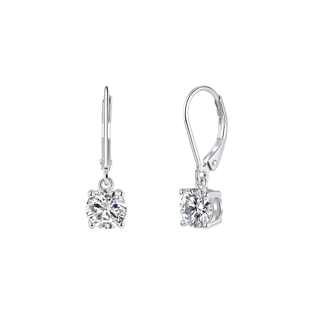Kemstone Round Cubic Zirconia Leverback Earrings for Women 925 Sterling Silver LZE62
