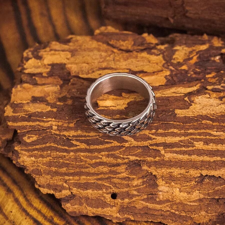 Kemstone Titanium Steel Dragon Scale Ring for Men – Vintage Texture NW-JZ119