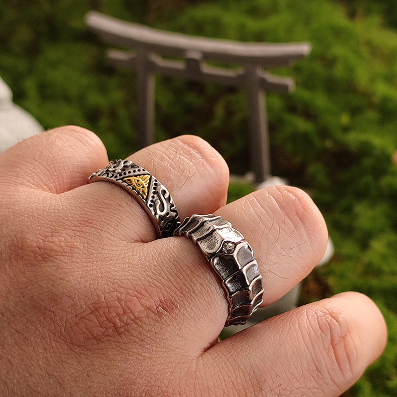 Kemstone Titanium Steel All-Seeing Eye Ring for Men – Gold Accents NW-JZ318