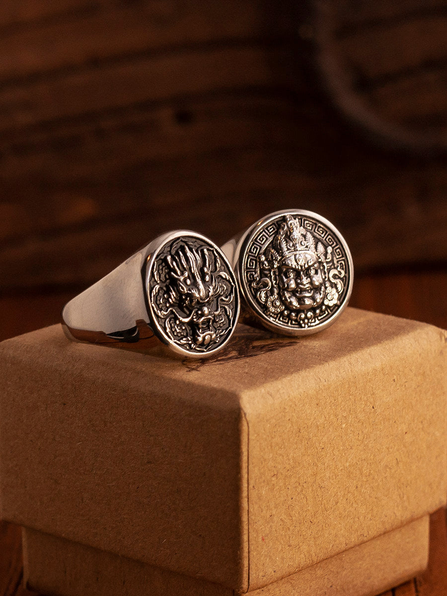 Kemstone Dragon Coin Signet Ring – Titanium Steel for Men NW-JZ238