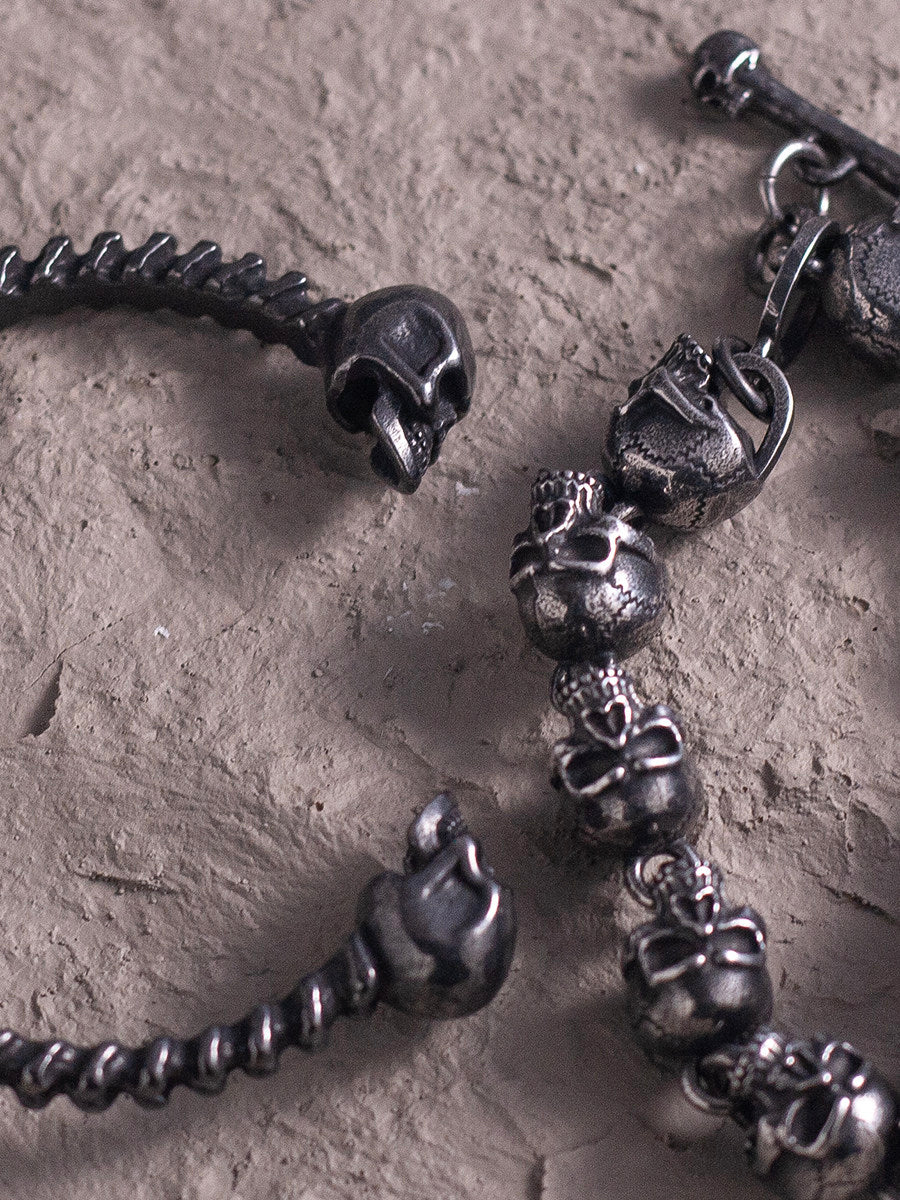 Kemstone Titanium Steel Spine Skull Bracelet for Men Dark Vintage NW-ZJ479