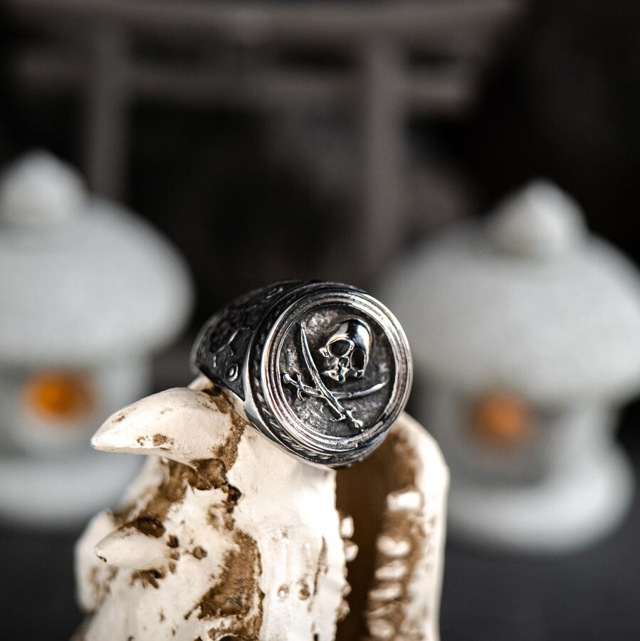 Kemstone Pirate Skull Signet Ring – Titanium Steel Vintage Punk NW-JZ107