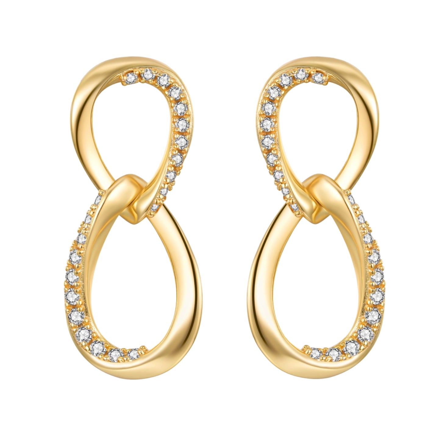 Kemstone Moissanite Infinity Stud Earrings – 925 Silver 18K Gold Plated Mobius Design EM-HXE204