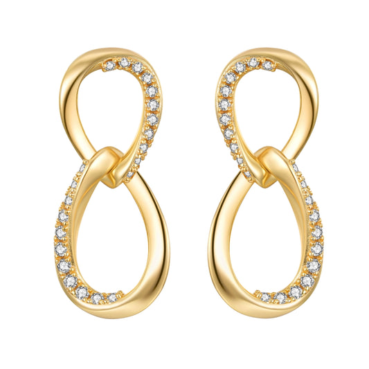 Kemstone Moissanite Infinity Stud Earrings – 925 Silver 18K Gold Plated Mobius Design EM-HXE204