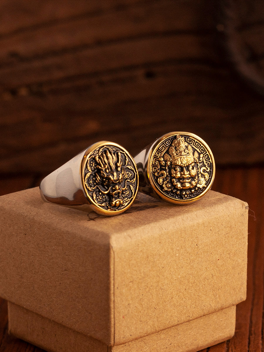 Kemstone Dragon Coin Signet Ring – Titanium Steel for Men NW-JZ238