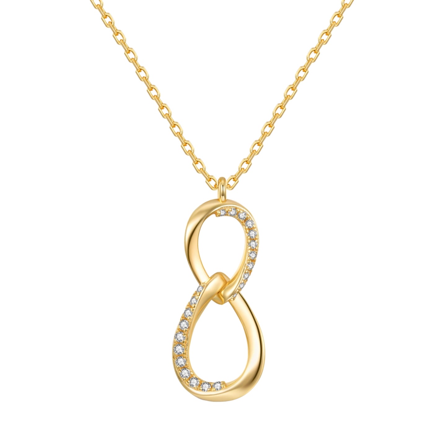 Kemstone Moissanite Infinity Necklace – 18K Gold Plated Sterling Silver Mobius Loop Pendant, Gift for Her EM-HXN180