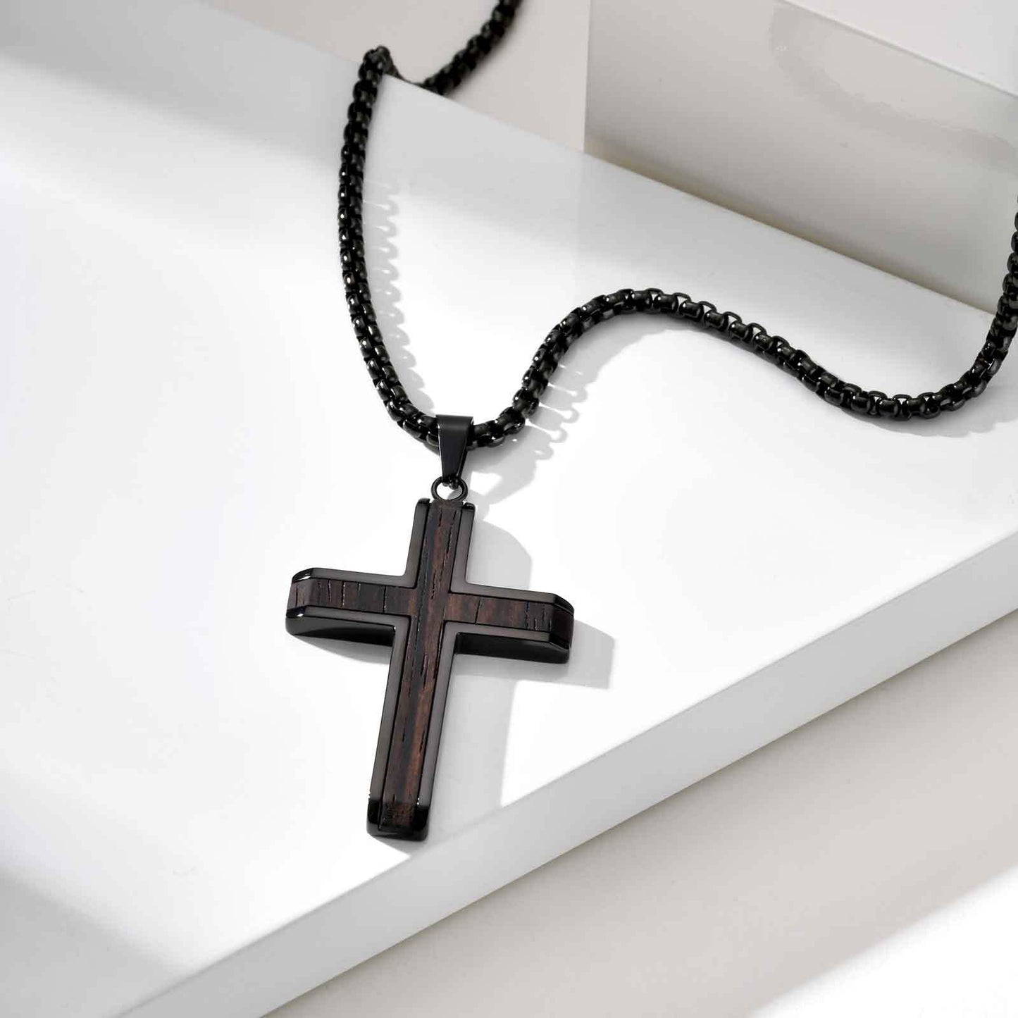 Kemstone Men’s Stainless Steel Cross Necklace – Ebony Black Pendant PN-2209