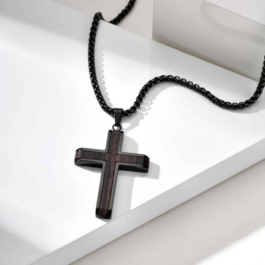 Kemstone Men’s Ebony Black Pendant Stainless Steel Cross Necklace PN-2209