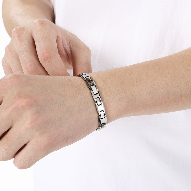 Kemstone Men’s Tungsten Steel Magnetic Germanium Bracelet – 8mm Link Chain KB208921-JI