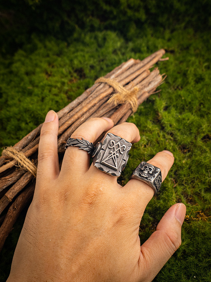 Kemstone Titanium Steel Leaf Ring for Men Vintage NW-JZ248