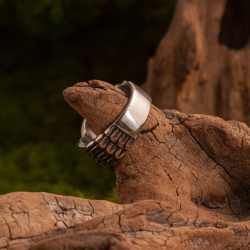 Kemstone Vintage Feather Design Titanium Steel Ring for Men – Angel’s Guardian Symbolism NW-TS276