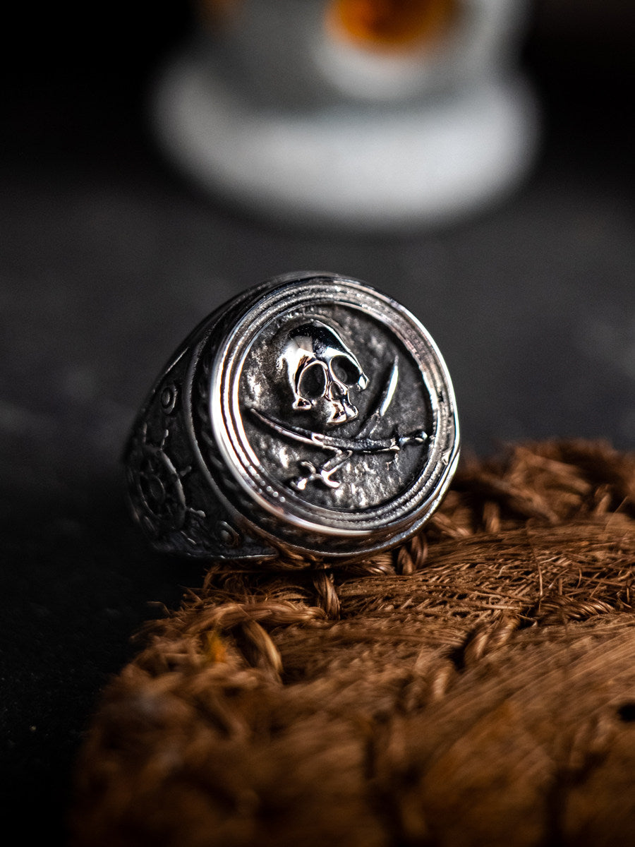 Kemstone Pirate Skull Signet Ring – Titanium Steel Vintage Punk NW-JZ107