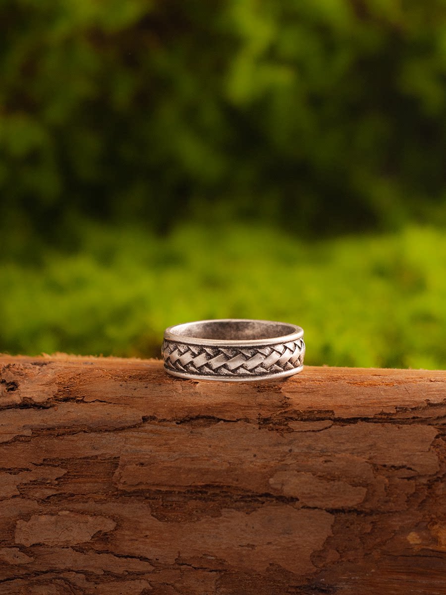 Kemstone Braided Texture Ring – Titanium Steel 7MM for Men NW-JZ167