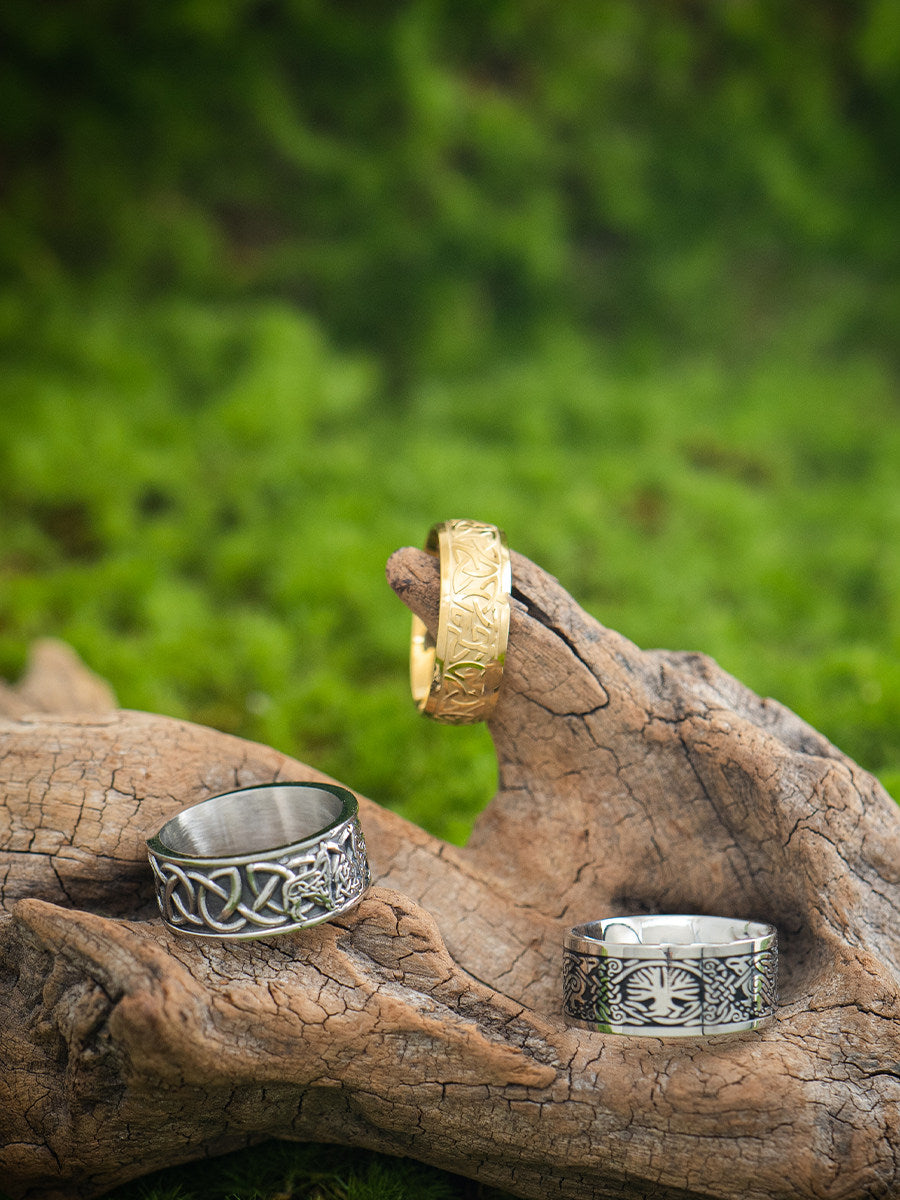 Kemstone Celtic Knot Gold Ring – Titanium Steel Pattern for Men NW-SJJ223