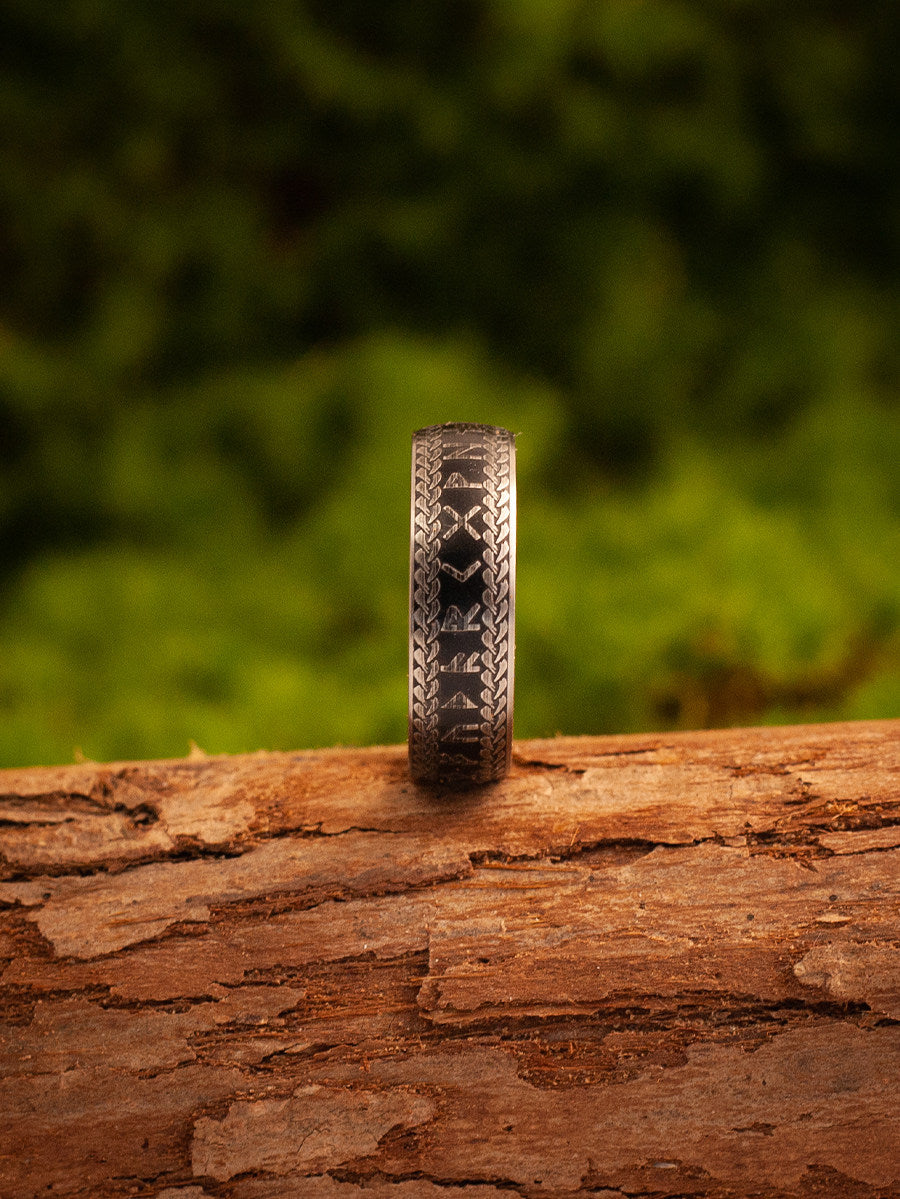 Kemstone Titanium Steel Nordic Rune Ring for Men – Vintage Viking Design NW-WJBZ303